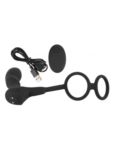 Vibrační stimulátor prostaty s kroužky a ovladačem Double Ring & Plug ♂