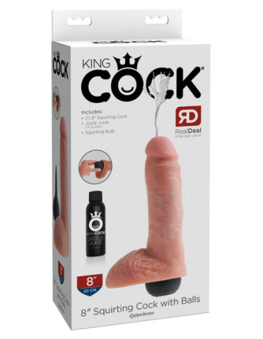 Realistické dildo 8" Squirting Cock with Balls od King Cock ♀